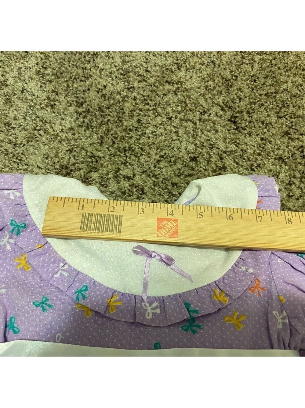 Vintage Toddler Girl Cotton Dress 80s 90s Purple Polka Dot Bows Ribbon Tie - Picture 10 of 11